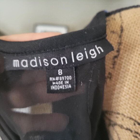 Madison Leigh Dress Black Sheer Top Swirls Ruffled Tiered Sleeves Midi- 8 - Picture 9 of 10